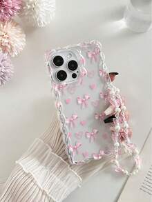 编织波浪边极简优雅TPU心形蝴蝶结彩绘防震手机壳，配串珠手链配件，兼容 17 Pro/17 Air/17/17 Pro Max、16/11/16 Pro/16 Plus/16 Pro Max/16 e/15 Pro Max/13/14/12/XS/XR/7G/8 Plus/XR/7/8、15 Pro Max、13、14、软壳、P12、X、12/14 - 彩色 - 查看 1