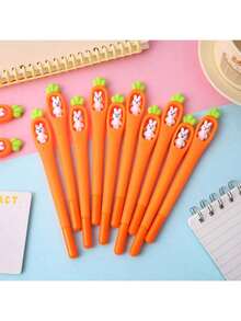 10pcs/Set Cute Cartoon Rabbit Carrot Shaped Neutral Pens, High-Quality Student Stationery, Creative Personalized Holiday Gift Black Ink Pens, Suitable For Students - Sets - View 6