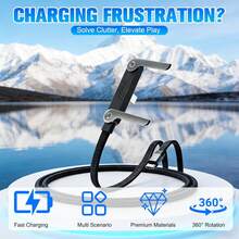 Sideways Phone Charger, 240W Fast Charging Cable, 2-In-1 Invisible Holder Charger Cable With Built-In Phone Stand For Smartphones Tablets (1Pc,C-C) - View 6