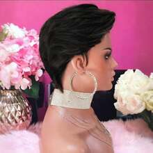 13x4x1 Lace Frontal Pixie Cut Wig Human Hair For Women 99J Burgundy Short Wig For Human Hair T Part Lace Front Glueless Wigs For Valentine's Day, Daily Use Party Wig Short Wig For Women Human Hair 1B Black Color Wig Short Pixie Cut Lace Wigs With Side Part Bangs - Multicolor - View 6