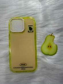 时尚防震手机壳，带挂绳，卡通苹果梨图案，适用于 17 Pro Max、17 Pro、17 Air、17，凸起边缘设计，防震，带挂绳保护套，春季礼物之选 - 黃色 - 查看 5