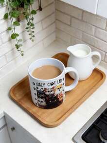 1pc Cute Cat Print Ceramic Coffee Mug/Cup, Capacity: Approx. 11OZ, Versatile Use, Perfect Gift For Christmas, Thanksgiving, Valentine's Day, Father's Day, Mother's Day, Cat Lovers, Suitable For Juice, Milk, Coffee, Birthday And Holiday Gift For Family, Fun Cup - Multicolor - View 4
