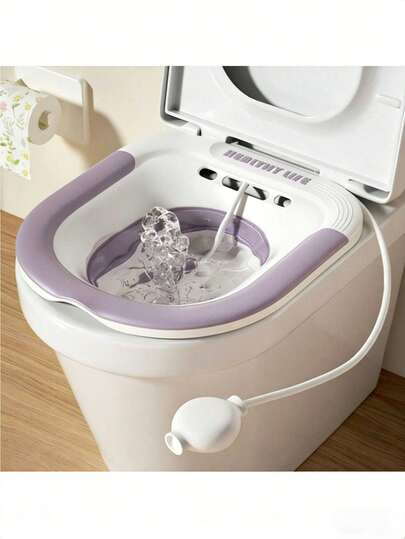 1-Piece Sitz Bath Tub, Hemorrhoid Sitz Bath, Toilet Sitz Bath, Postpartum Care Basin, Women's Sitz Bath Set, Foldable, With Rinsing Hose, Drainage Hole, Wider Seat Ring, Deeper Toilet, Home Bathroom Decor