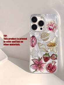 1pc Beaded Flower & Shell Printed Shiny Waterproof Shockproof Anti-Slip Soft Phone Case, Compatible With Apple Phones - Multicolor - View 1
