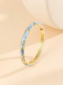 1pc Fashionable Gold-Plated Cloisonne Bangle Bracelet, Jewelry Gift For Women & Girls - Baby Blue - View 6