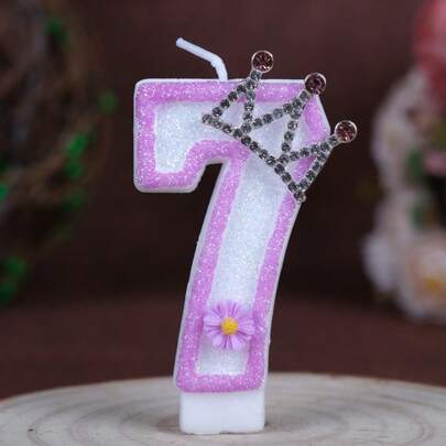 1支0-9数字生日蜡烛，粉色皇冠，紫色花朵，闪粉，手工创意新品，生日庆祝，生日派对蛋糕装饰，生日数字蜡烛