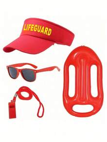 Bộ trang phục cứu hộ gồm 1 món: phao hơi, còi, kính bảo hộ và mũ điều chỉnh được; trang phục hóa trang cứu hộ dành cho người lớn, phù hợp cho cả nam và nữ, tuyệt vời cho hồ bơi, lễ hội Halloween, tiệc hóa trang, bãi biển và nhiều dịp khác. - Đỏ - Xem 2