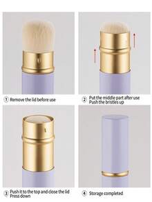 1支/2支装可伸缩化妆刷，柔软刷毛，可用于粉底、腮红、遮瑕等，铝制手柄，多功能旅行化妆刷，带刷盖 - 彩色 - 查看 7