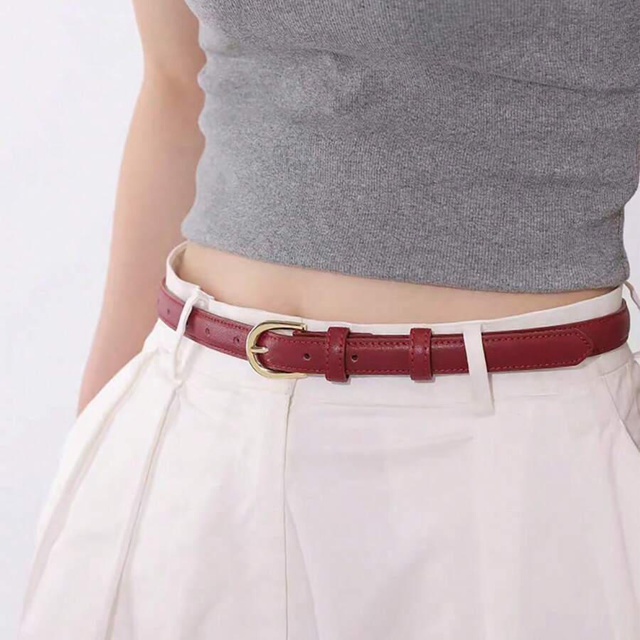 1pc Women's Thin Pin Buckle Waist Belt, Suitable For Daily Wear - Burgundy - View 1