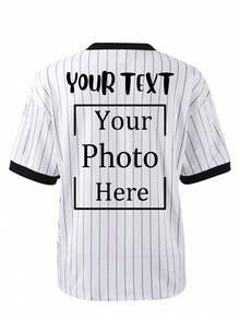 Customized Black Striped Women's Top | Customize Your Photo, Text, Pet Photo, Family Photo, Team Photo, Couple Design For Anniversary, Birthday, Thanksgiving, Mother's Day Summer - Black and White - View 3