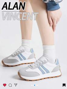 Alan Vincent【免费退换货】【轻便系列】新款女士白蓝运动鞋，厚底运动鞋，舒适时尚跑步鞋，休闲运动鞋，女士户外派对鞋，女鞋，经典百搭女鞋 - 白色 - 查看 4