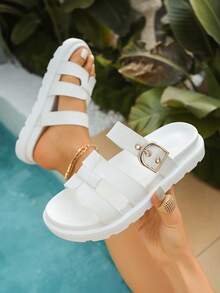2026 Summer New Retro Thick Sole Slide Sandals, Fashion Roman Style Casual One-Strap Slippers For Women - White - View 8