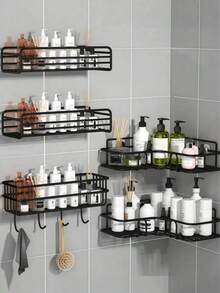 1pc No Drill Bathroom Shelf, Wall Mounted Shower Caddy, Corner Rack, Wall Hanging Storage Unit, Suitable For Kitchen, Home And Bathroom Decor, Storing Shampoo Etc.; Autumn Decor, Back To School Bathroom Accessory - White - View 3