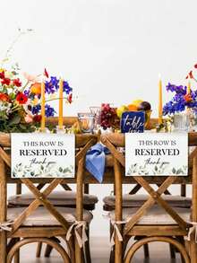 4 piezas letreros de asiento reservado, "Esta hilera está reservada", fundas para bancos de iglesia, decoración para bodas, recepciones, celebraciones y conferencias (eucalipto) - Verde - Ver 6