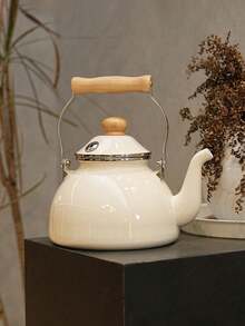 SummitPulse 1个北欧简约鸣笛珐琅木柄水壶，多功能耐高温水壶/咖啡壶/冰水壶/奶茶壶，不易碎油壶，美观的炉灶茶壶，清新家居桌面装饰，生日、节日聚会、户外露营等场合的特色饮具 - 多色鳴笛壺 - 查看 9