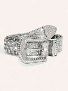 1pc Men's Heavy-Duty Rhinestone Embellished Belt, Suitable For Party And Daily Wear - Silver - View 1