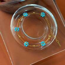 1pc Fashionable Delicate Twisted Faux Pearl Stainless Steel Bracelet, Handmade Woven Faux Crystal Flower Bead Chain, Suitable For Women's Daily And Party Wear - Beaded Flower Bracelet - View 5