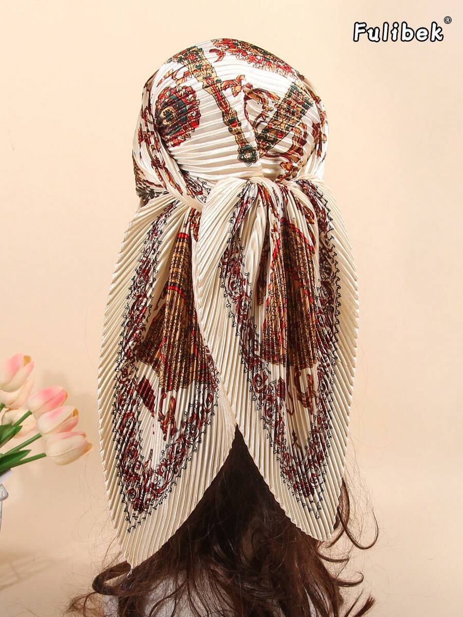 1 chiếc khăn choàng nữ màu trơn nhăn, dài 90cm, kiểu khăn bandana và khăn vuông, phụ kiện tóc, băng đô, khăn buộc đầu, phụ kiện thời trang, thích hợp cho bãi biển, kỳ nghỉ và cuộc sống hàng ngày, giúp tôn lên phong cách của bạn. - màu kem - Xem 1