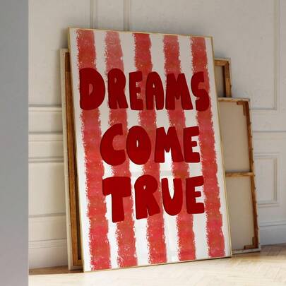 1 pieza Impresión artística de pared de "El sueño hecho realidad", póster retro estético rojo y blanco, diseño de fuente, impresiones de moda, citas populares