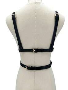 1件装女士黑色吊带性感皮革胸带，朋克风格皮革身体配饰 - 黑色 - 查看 5