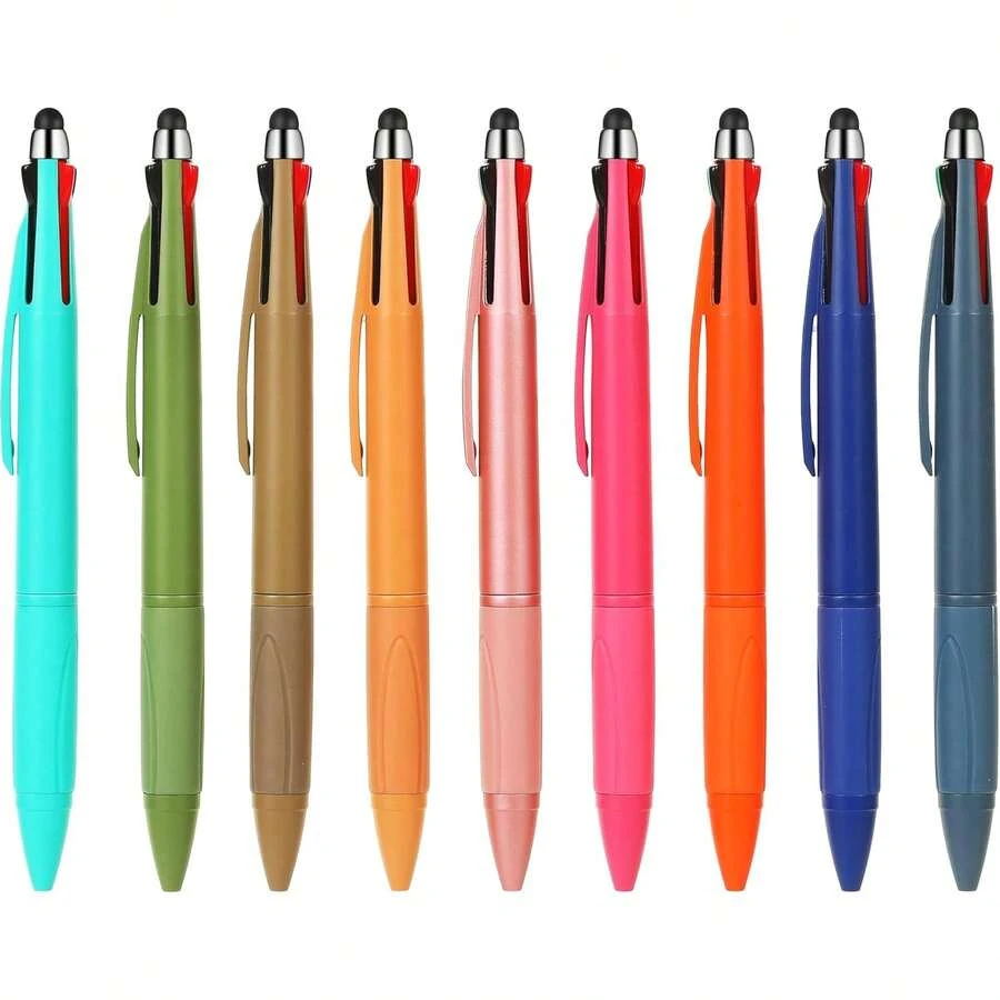 Multicolor Pen In One Multi Color Pens With Stylus Tip 4 Color Pen Nurse Accessories For Work Stylus Pens For Touch Screens 1.0mm Ballpoint 9 Pack - 黑藍紅綠 - 查看 1