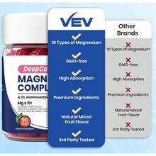 VEV 14-In-1 Magnesium– With Ashwagandha, L-Theanine, Vitamin D3 & Zinc, 90  Gummies - 2 Bottle - View 7