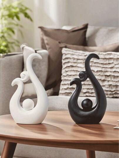 1件极简抽象曲线雕塑摆件，黑白金三色家居饰品，独特手工制品