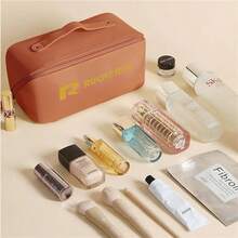 Travel Makeup Bag Large Capacity Waterproof Portable Open Flat Toiletry Bag For Women With Divider And Handle In Pink Ideal For Holiday Gifts - 如圖所示 - 查看 6