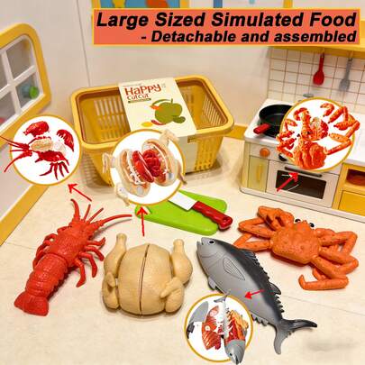 3D Realistic Fish, Lobster, Crab & Chicken Simulation Model, Puzzle Toy, Kitchen Playset, Fruit Cutting Toy, Pretend Play Food Toy, Large Size Simulated Food, Early Skills Development, Educational Puzzle Toy, Decorative Ornament, Christmas Gift