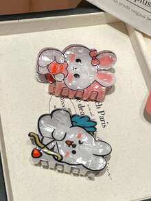 1pc Women's Cute Cartoon Rabbit Hair Claw Clip, Playful Pink & Blue, Strong Grip, Suitable For Daily Use - Multicolor - View 9