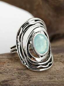 1pc Vintage Style Luxurious Blue Ring, Jewelry Accessory Gift For Women, Suitable For Banquet, Date, Party, Wedding, Engagement, Holiday - Baby Blue - View 4