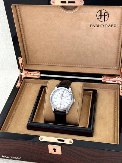 Pablo Raez 1pc Man Watch Business Wristwatch For Man Stainless Steel Silver Non Tarnish Color Luxury Black Comfortable Leather Fashion Designer Style With Date 50M Waterproof Brand New AAA Quality Male Quartz Wristwatch Real Bar Scales Calendar Display Casual Clock Nice Gift For Boy Friend Or Family Father Fit For Daily Life/Work/Party Decorations Dress Watch Graduation Wedding Birthday Presents