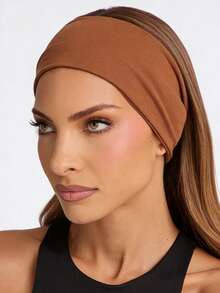 1条波西米亚风运动瑜伽头带，吸汗弹力柔软头巾，男女通用，适合洗脸、化妆、卸妆、日常佩戴、运动、瑜伽、啦啦队、舞蹈等，假日必备发饰，夏季沙滩发带 - 淺咖 - 查看 2