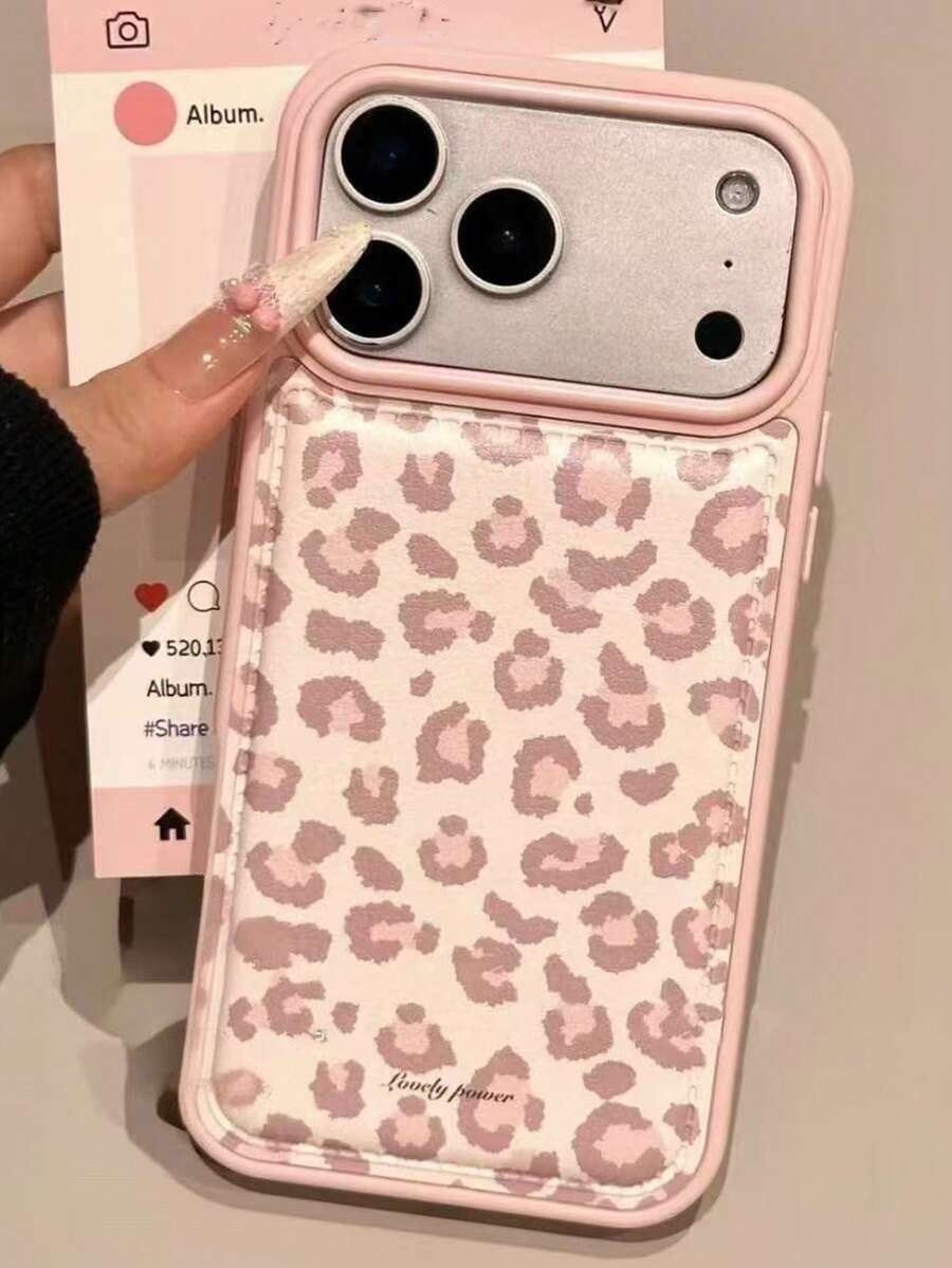 Pink Leopard Print Phone Case Suitable For IPhone 16 Pro Max, 17/15 Pro, 14/13 Creative Personalized Full Coverage Shock-Proof Protective Phone Case - Pink - View 1