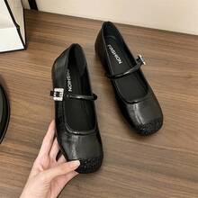 2026新款夏季玛丽珍鞋，银色皮革，适合搭配连衣裙 - 黑色 - 查看 8