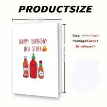 1 Thiệp chúc mừng sinh nhật hài hước "Chúc mừng sinh nhật người yêu nóng bỏng", thiết kế hình chai tương ớt và ngọn lửa, kèm phong bì đỏ, món quà lý tưởng cho những người đam mê ẩm thực và bạn thân. - 18*13cm - Xem 2