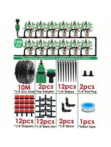 Hệ thống tưới nhỏ giọt, Hệ thống tưới nhỏ giọt cho vườn mini với ống dẫn 1/4 inch và vòi phun sương điều chỉnh được, Hệ thống tưới tự động cho nhà kính, sân vườn, bãi cỏ, cây trồng, tưới nhà kính, tưới cỏ, tưới chính xác, lưu lượng thấp - Bộ dụng cụ tưới tiêu - Xem 9