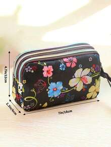 1个新款盛开花朵吉祥妈妈钱包，可装现金、手机、口红、硬币（花朵图案随机）女士钱包手拿包车钥匙可爱复古钱包 - 黑色 - 查看 6