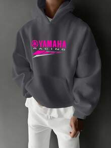 Racing Printed Oversized Men's Hoodie, A Must-Have Retro American Streetwear For Spring And Autumn, Men's Clothing, Autumn And Winter Long Sleeved Hoodie With Double-Sided Printing (250g Polyester Fiber), Christmas Racing Hoodie - Grey - View 3