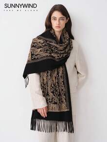 1pc Women's Polyester Paisley Pattern Versatile Scarf/Shawl - Black - View 1