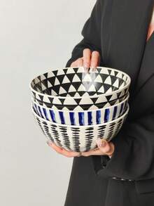 1 chiếc bát salad phong cách retro tối giản, bát súp gốm kiểu Bắc Âu, bát salad trái cây và sữa chua dày dặn được vẽ tay. - Nhiều màu - Xem 2