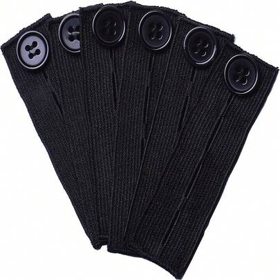 Elastic Button Extenders For Men And Women, Waist Extenders Adjustable For Pants, Trousers, Dress And Jeans, 6/10-Pack (Black)
