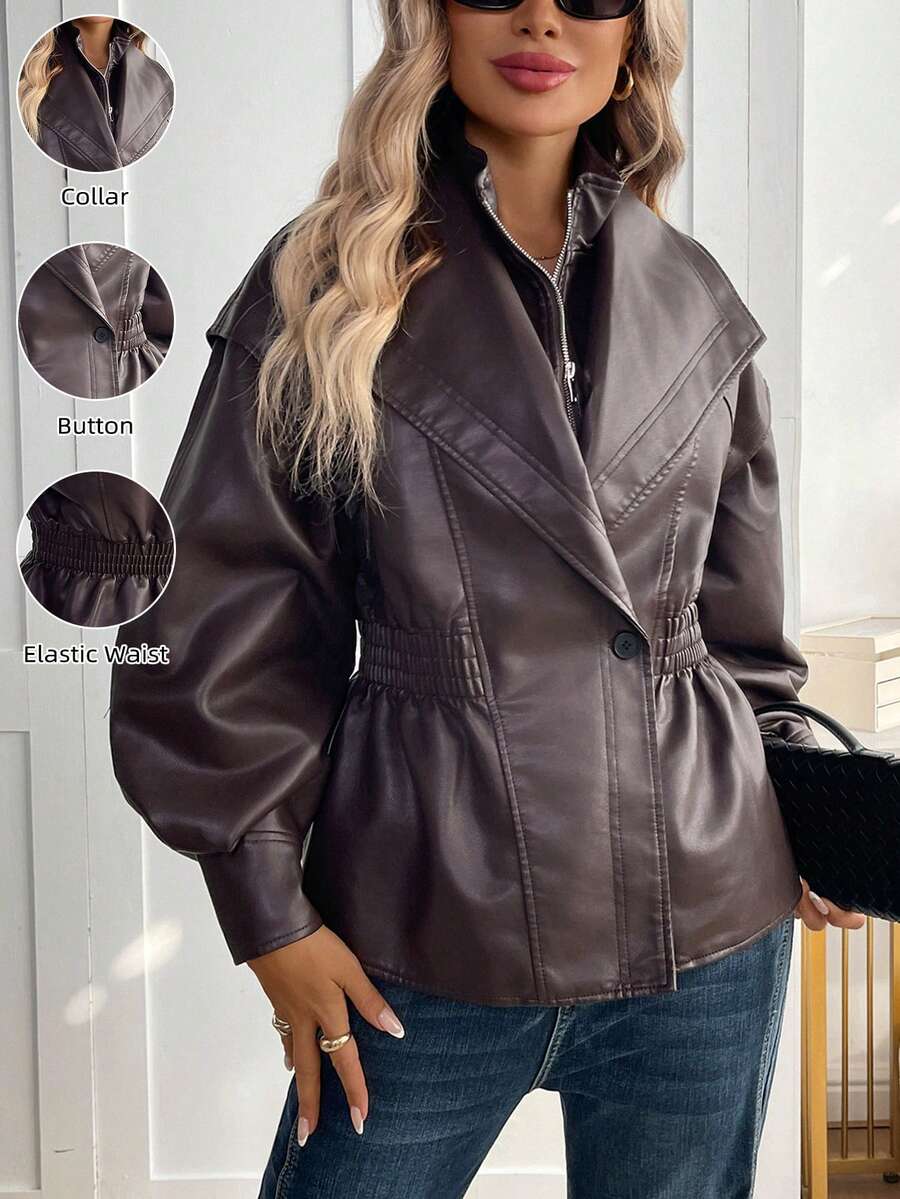 Women's Faux Leather Jacket, Retro Fitted Biker Jacket, Casual Outerwear Winter