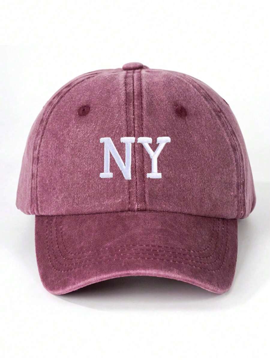 1 pieza Gorra de béisbol con bordado NY para hombres, gorra ajustable casual de exterior tipo snapback - Burdeos - Ver 1