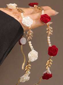 2个/1个玫瑰花珍珠发箍，新娘发饰 - 彩色 - 查看 2