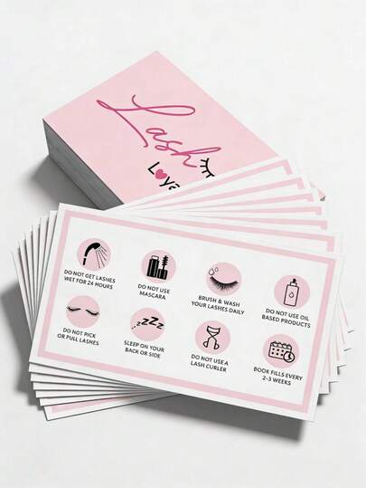 50 Piezas Tarjetas de Cuidado Posterior de Extensiones de Pestañas para Clientes, Tarjetas de Instrucciones y Guía de Cuidado de Pestañas para Salones de Belleza, Tarjetas de Recordatorio de Cuidado Posterior para Técnicos de Pestañas, Herramientas de Servicio al Cliente y Retención de Clientes