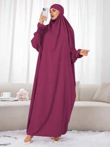 一件式穆斯林头巾和长袍，宽松长袍，袖子采用弹性设计，私密性高，优质穆斯林女性祈祷头巾，伊斯兰服饰头巾 - 彩色 - 查看 24