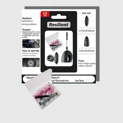 22pcs Tire Repair Kit (Including Screwdriver), Containing Two Sizes, Suitable For Cars, Motorcycles, Trucks, Bicycles Quick Tire Repair. This Portable And Durable Tire Patch Is A Must-Have Emergency Item On The Road, Easy To Operate.