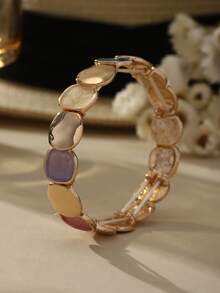 Cring Coco 1 pieza Pulsera de mujer, diseño elástico minimalista geométrico de colores bohemio de moda, adecuado para uso diario, fiestas, festivales, San Valentín, Día de San Patricio, accesorio de joyería regalo - geometría - Ver 11