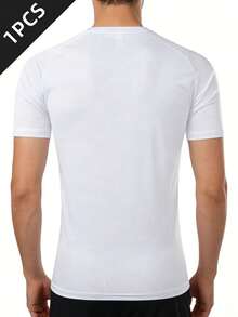 Father's Day Men's Lightweight Breathable Quick-Dry Solid Color Round Neck Short Sleeve Outdoor Casual Loose T-Shirt, Running Sports Top - White - View 4